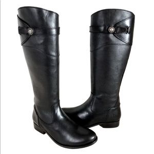 {Frye} Black Leather Molly Button Tall Boots